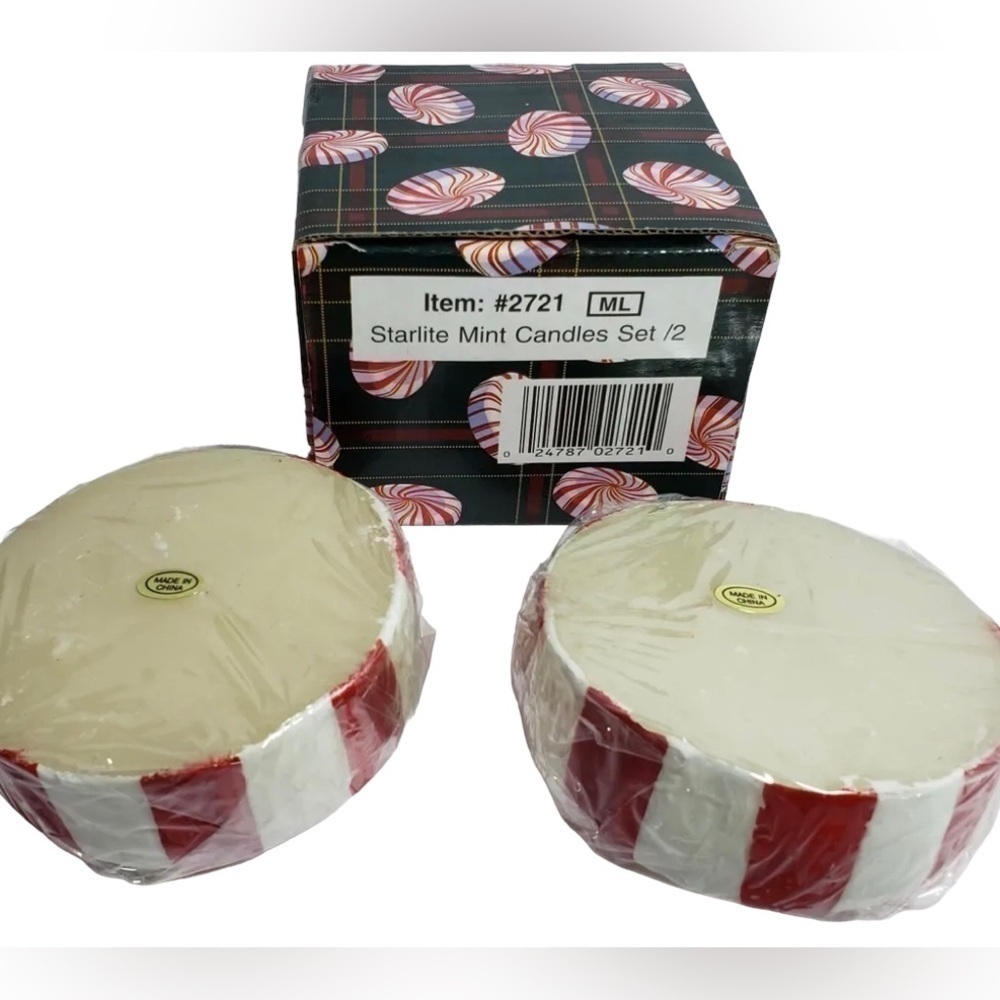 Starlite Peppermint Candy Candle Set 2 Red & White Mint Candles #2721 NIB - Picture 4 of 7